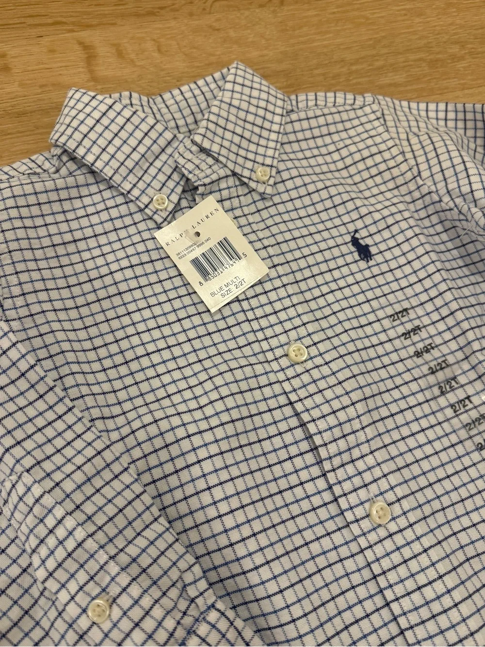 NWT Polo by Ralph Lauren Blue Check Button-Down Shirt for Kids 2/2T